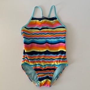 EUC Speedo Girls Size XS Striped One Piece Swimsuit